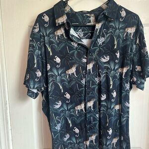 men safari graphic relaxed button down shirt